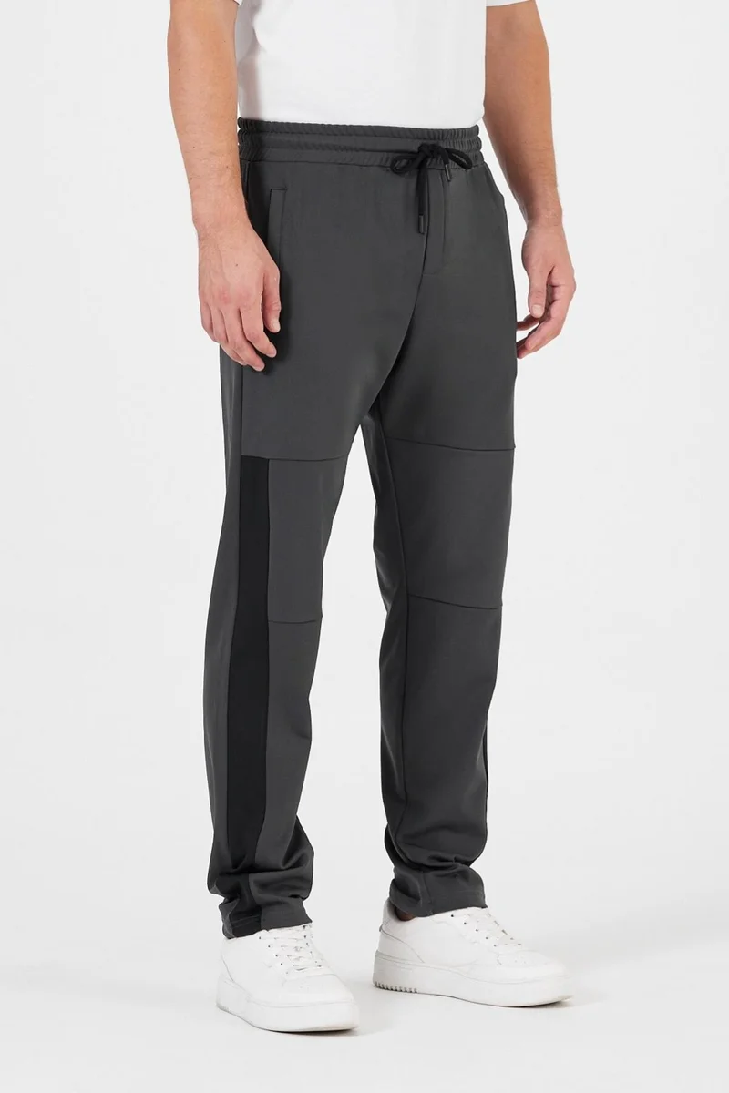 mmetalic Men's Anthracite Standard Fit Regular Cut Straight Leg Pocket Zippered Casual Jogger Sweatpants