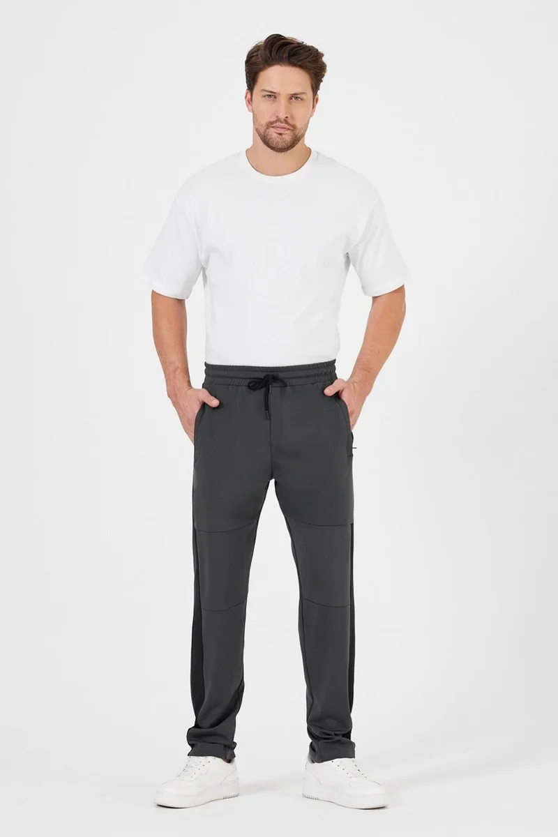 mmetalic Men's Anthracite Standard Fit Regular Cut Straight Leg Pocket Zippered Casual Jogger Sweatpants