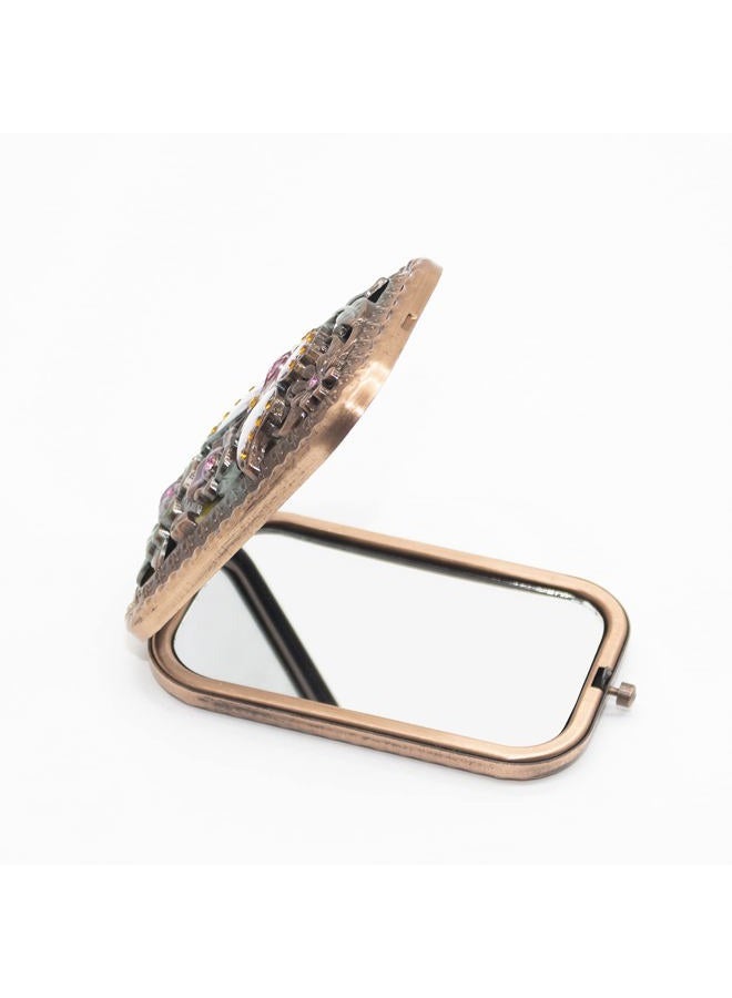 Warmtree Vintage Makeup Mirror Metal Portable Foldable Mirror Butterfly Vanity Mirror Double Sided Compact Cosmetic Mirror Travel Mirror (A) - Image 3