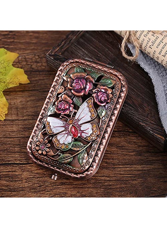 Warmtree Vintage Makeup Mirror Metal Portable Foldable Mirror Butterfly Vanity Mirror Double Sided Compact Cosmetic Mirror Travel Mirror (A) - Image 4