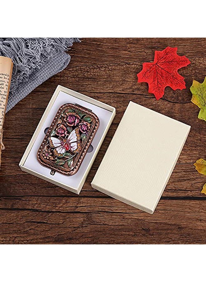 Warmtree Vintage Makeup Mirror Metal Portable Foldable Mirror Butterfly Vanity Mirror Double Sided Compact Cosmetic Mirror Travel Mirror (A) - Image 5