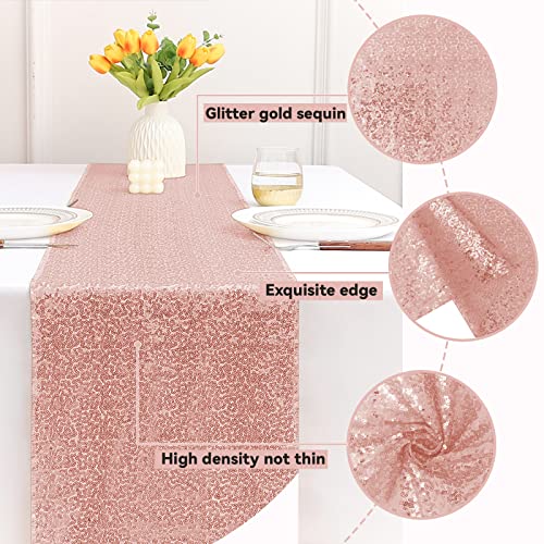 Sugargirl 10 Packs 12 x 72 inches Sequin Table Runner, Glitter Rose Gold Table Runner for Birthday Party Supplies Wedding Holiday Celebration Event Decorations - Image 3