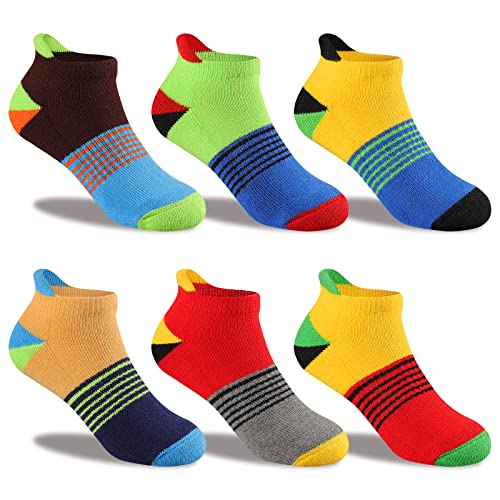 Comfoex Boys Socks - 4-6, 6-8, 8-10 Years Old Ankle Athletic Cotton Socks For Kids - Short Half Cushioned - 6 Pairs - Image 1