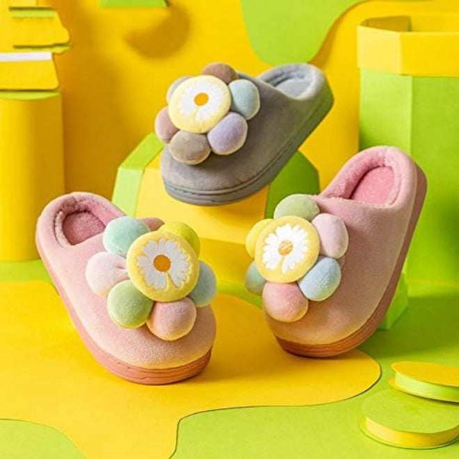 Children Winter Slippers Colour Lovely Flower Indoor Slippers for 3-6 Years Boys Girls Warm Soft Non Slip Kids Slippers (Color : Red Size : #16-17) (Red #20) - Image 2