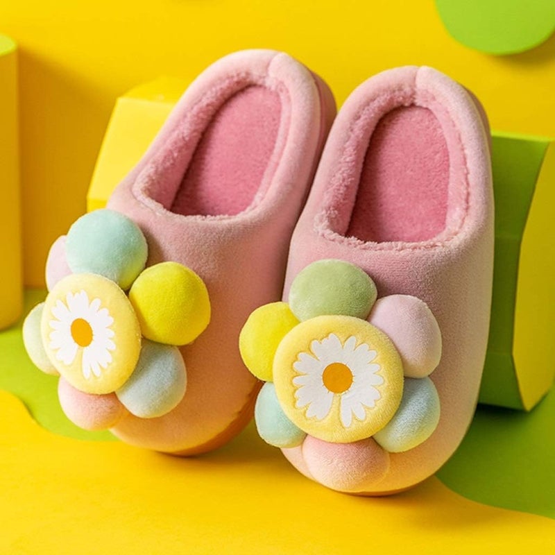 Children Winter Slippers Colour Lovely Flower Indoor Slippers for 3-6 Years Boys Girls Warm Soft Non Slip Kids Slippers (Color : Red Size : #16-17) (Red #20) - Image 1