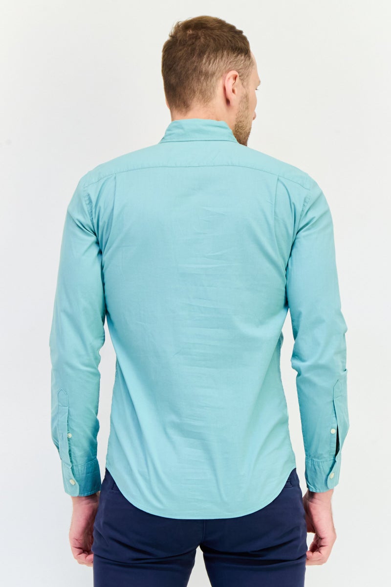 GAP Men Slim Fit Long Sleeves Plain Casual Shirt, Sage Green - Image 3