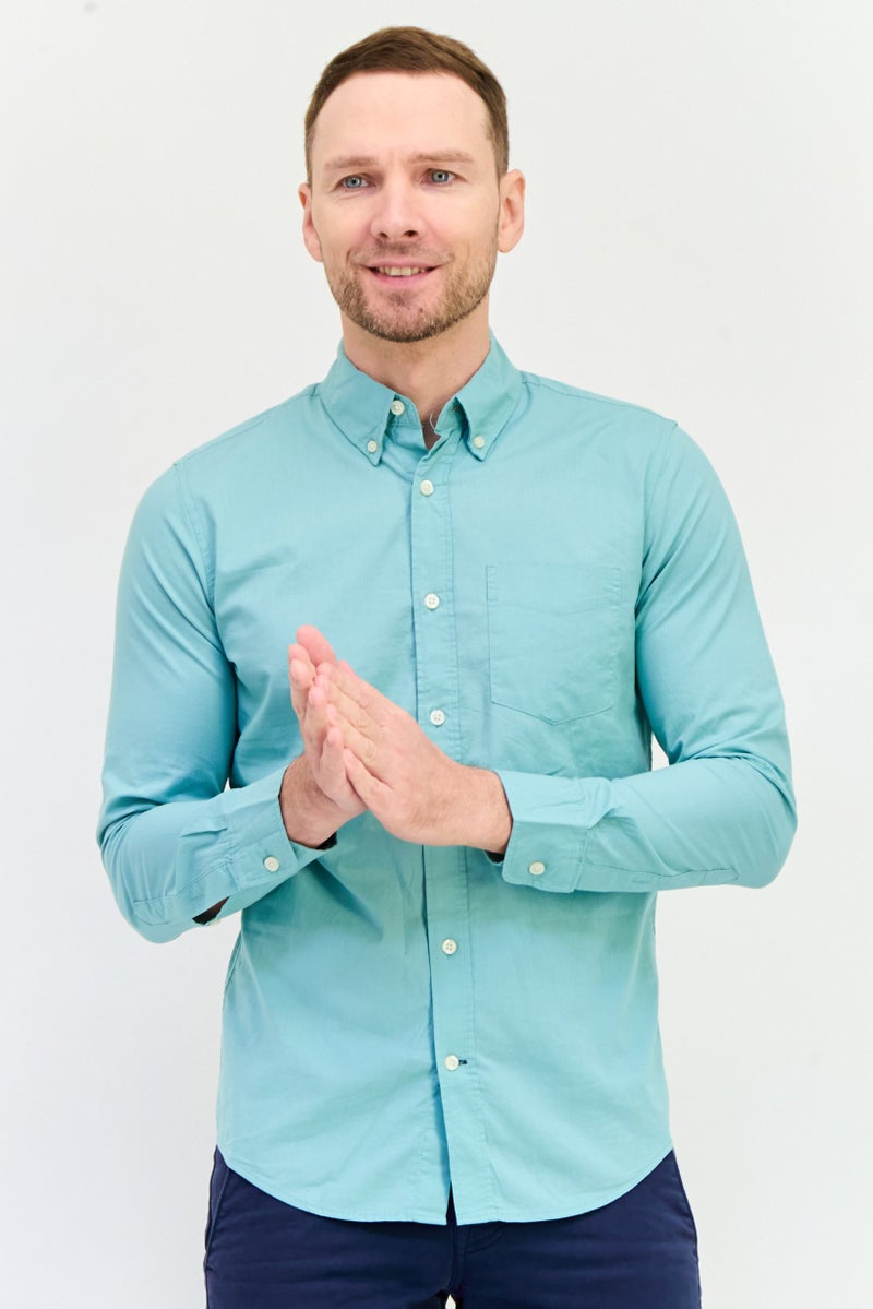 GAP Men Slim Fit Long Sleeves Plain Casual Shirt, Sage Green - Image 1