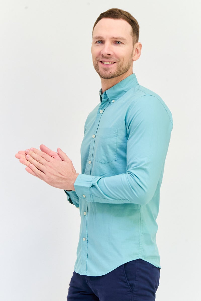 GAP Men Slim Fit Long Sleeves Plain Casual Shirt, Sage Green - Image 2