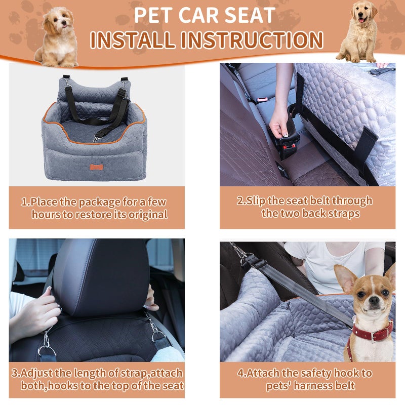EUHAMS Dog Car Seat - Memory Foam Dog Booster Seat for Small Dogs Up to 25lbs-Elevated Pet Car Seat with Storage Pockets and Dog Seat Belt-Soft Pet Travel Bed for Front & Back Seats-Removable Washable-Grey - Image 5