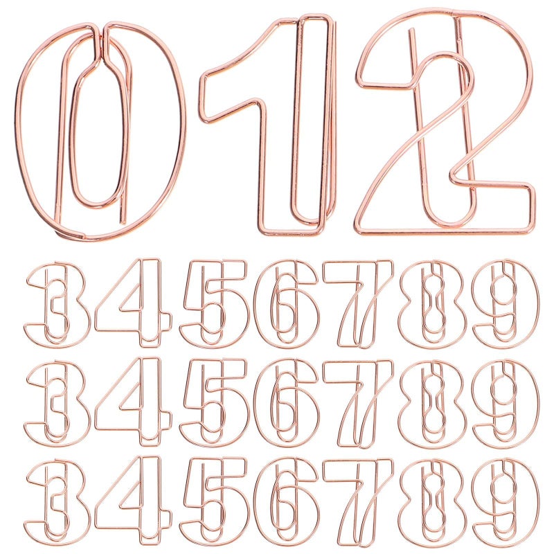 Rose Gold Number Paper Clips Set 30 Pcs Office File Clips For Documents School Crafts - Image 2