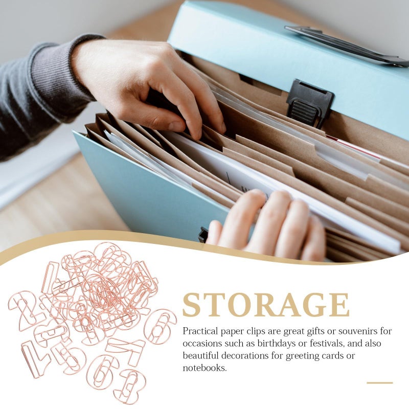 Rose Gold Number Paper Clips Set 30 Pcs Office File Clips For Documents School Crafts - Image 4