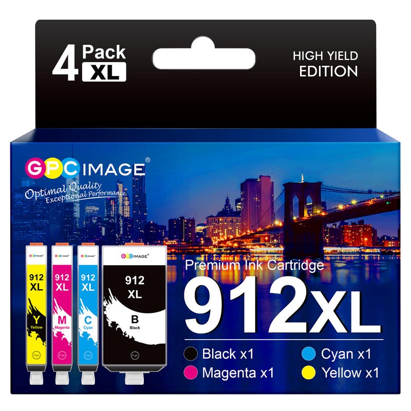 GPC Image 912XL 3YP34AE High Yield Multipack Ink Cartridge Replacement for HP 912 XL Compatible for OfficeJet 8010 8012 8014 8015 OfficeJet Pro 8022 8023 8024 Printer(Black/Cyan/Magenta/Yellow) - Image 1