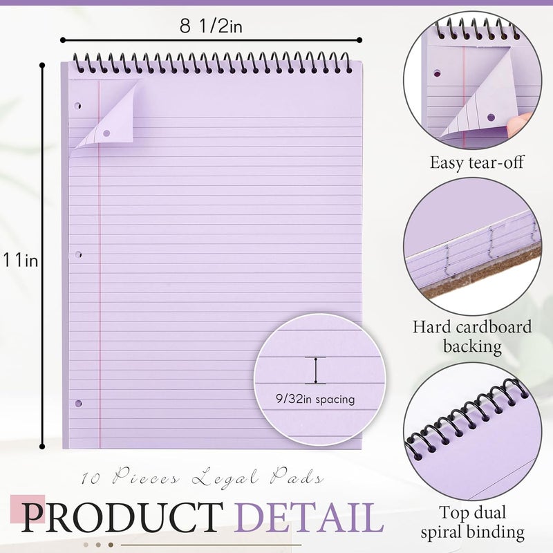 MotiMind 10 عبوات 8.5" × 11" دفتر ملاحظات حلزوني علوي مع سجلات قانونية مثقبة 3 ثقوب، دفتر ملاحظات مسطر للجامعة 50 ورقة، ورق كرتوني صلب، دفتر ملاحظات سلكي للمكتب والمدرسة والأعمال (أخضر، أزرق، أرجواني) - Image 2