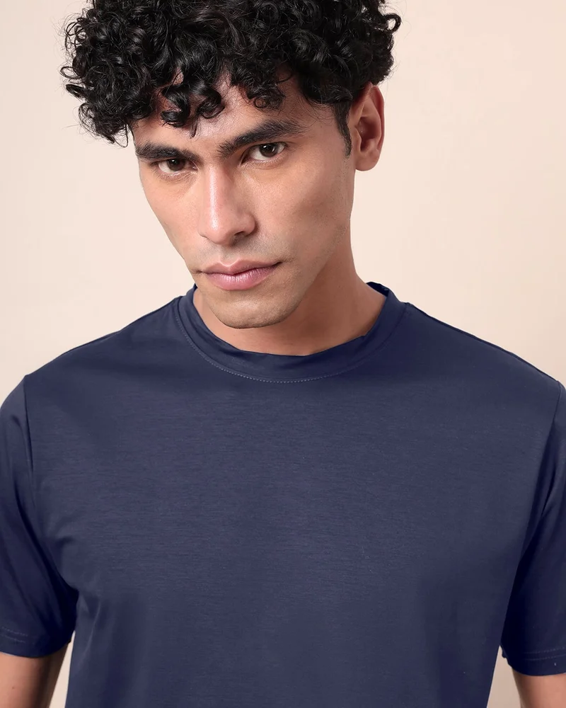 bewakoof  Plain Blue Solid Regular Fit Men's T-shirt for Men | Best Price UAE