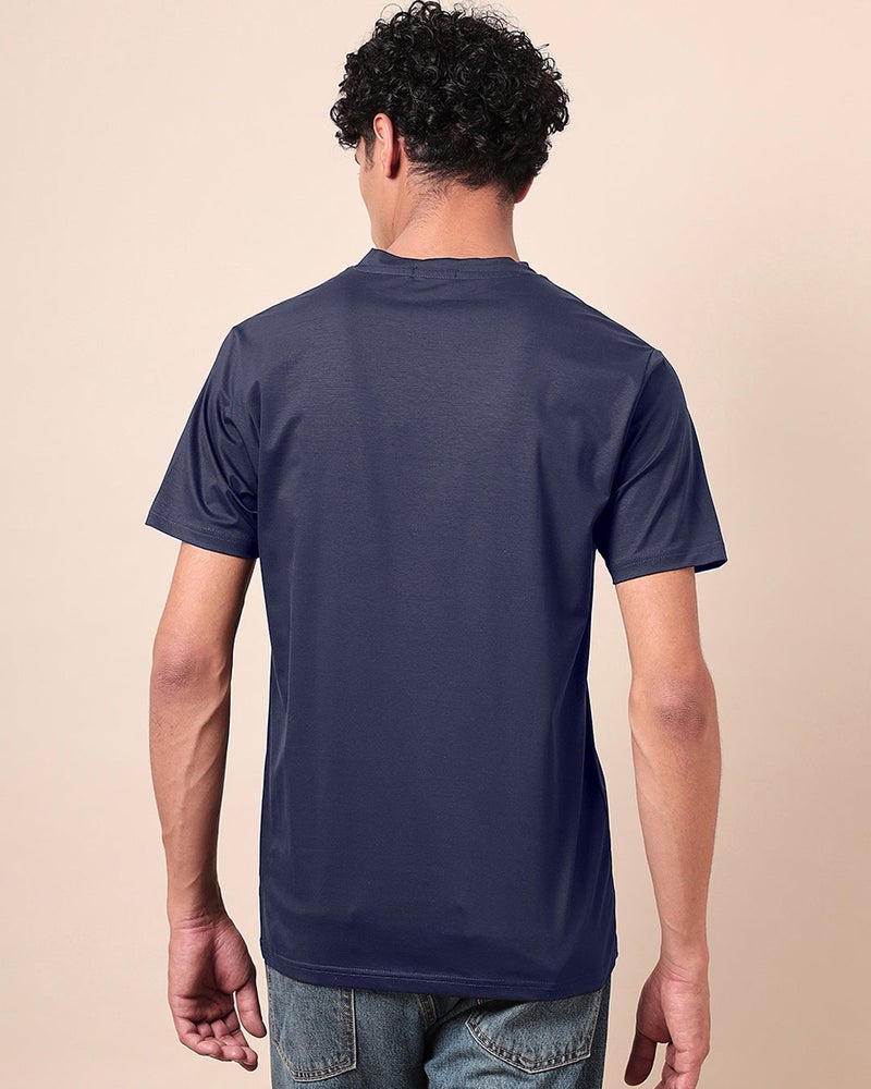 bewakoof Plain Blue Solid Regular Fit Men's T-shirt - Image 3