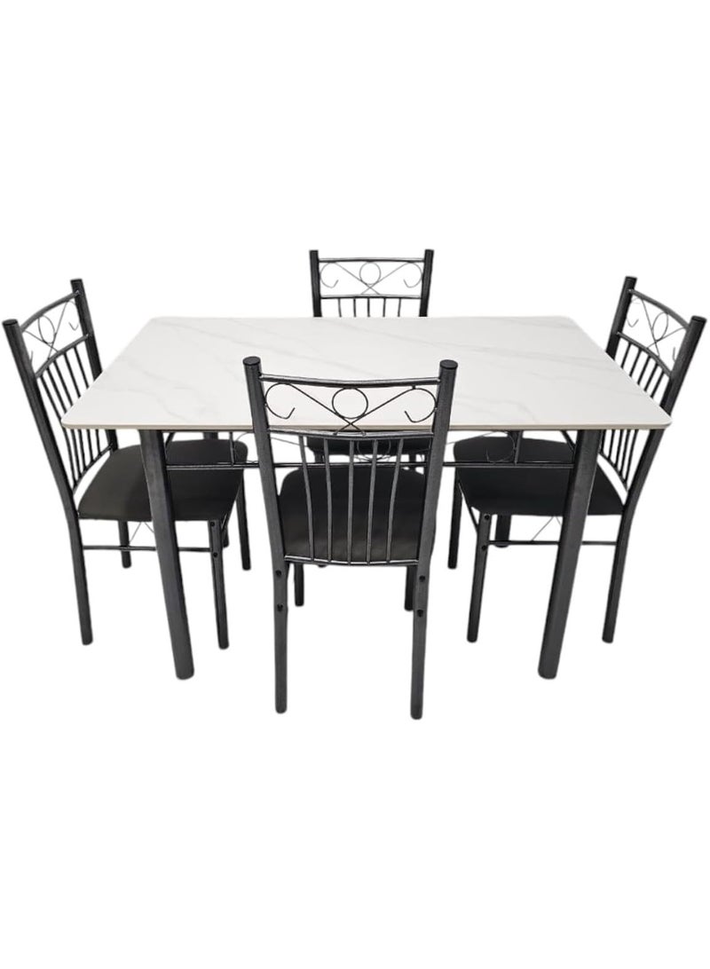 KARNAK Modern Design 1+4 DS27-White Dining Table Set with Marble Top, Stainless Steel Legs, and PVC Leather Chairs WHITE - Image 2