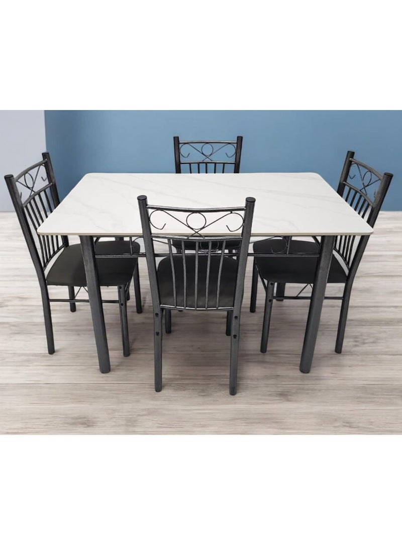 KARNAK Modern Design 1+4 DS27-White Dining Table Set with Marble Top, Stainless Steel Legs, and PVC Leather Chairs WHITE - Image 4