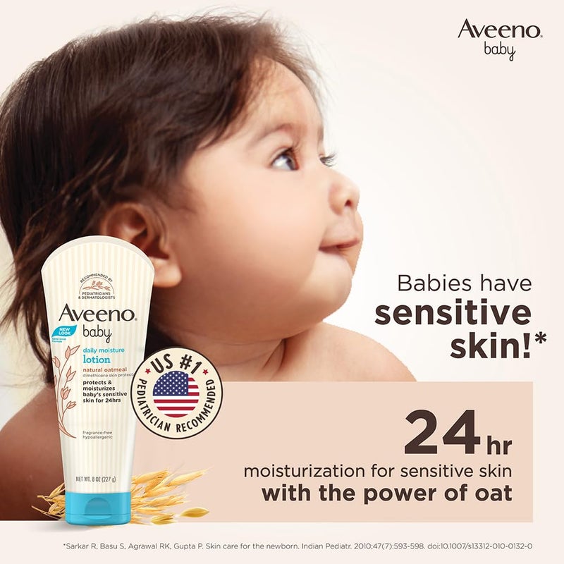 Aveeno Baby Daily Moisture Lotion for Delicate Skin with Natural Colloidal Oatmeal Dimethicone Hypoallergenic Fragrance Phthalate ParabenFree 8 oz, 1 Count - Image 2