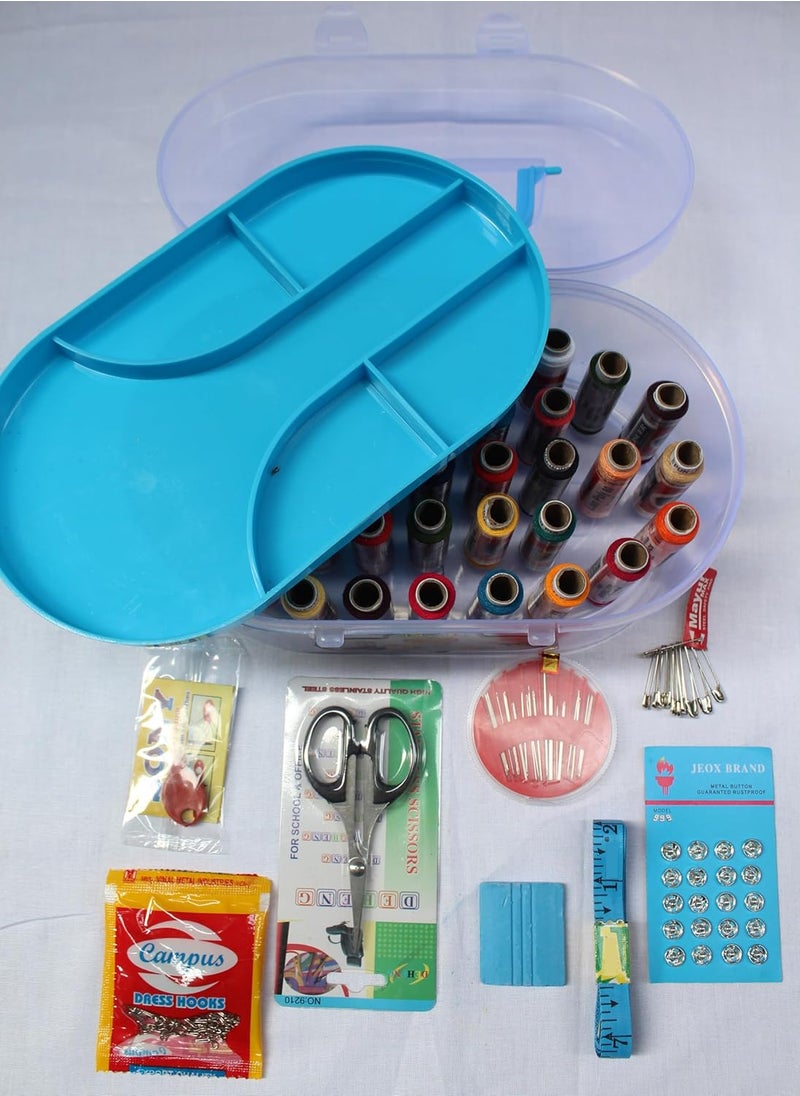 KEPY THE MALL - KEPY The MALL Portable Big Size 37 thread box Sewing kit Box Thread Spools Scissor Threader 70 Dress Hook Chowk Sefty Pin Opener Seam Ripper 24 Needles Set Tape Measure for DIY Beginners Emergency Travel Home - Image 1