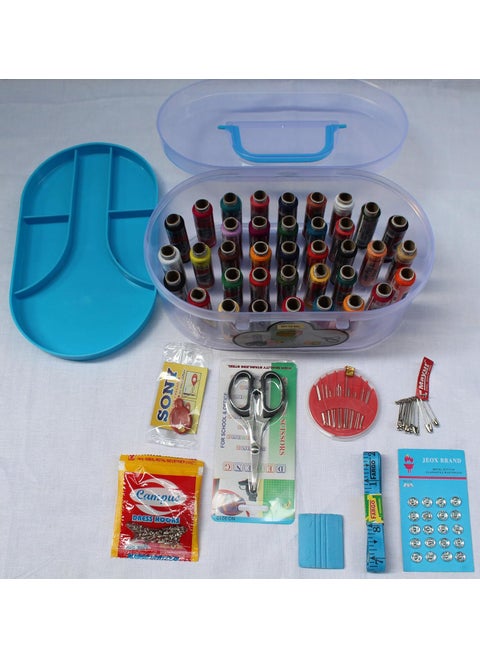 KEPY The MALL Portable Big Size 37 thread box Sewing kit Box Thread Spools Scissor Threader 70 Dress Hook Chowk Sefty Pin Opener Seam Ripper 24 Needles Set Tape Measure for DIY Beginners Emergency Travel Home
