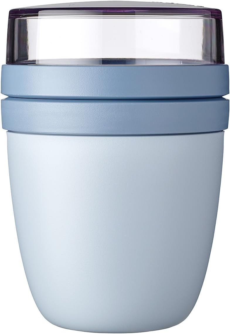 Mepal – Lunchpot Ellipse – Practical Yoghurt Cup & Muesli Cup – Separate Compartments for Yoghurt & Muesli - Suitable for Freezer, Microwave & Dishwasher – 500 ml + 200 ml – Nordic Blue - Image 1