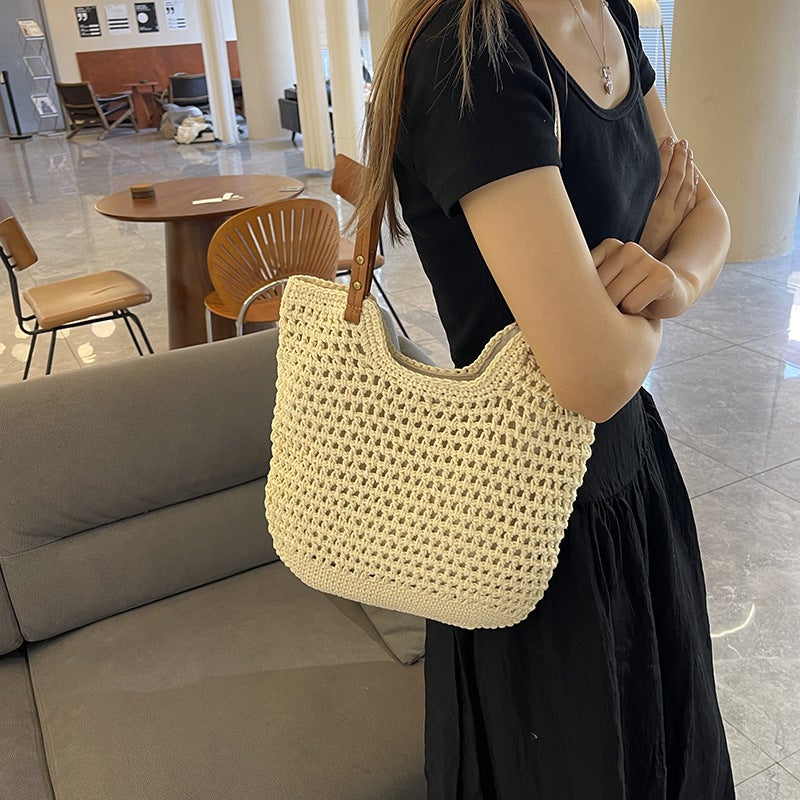 Trendy Large Capacity Woven Tote Bag Women'S Summer Seaside Leisure Vacation Beach Bag Shoulder Underarm Bag - Image 4