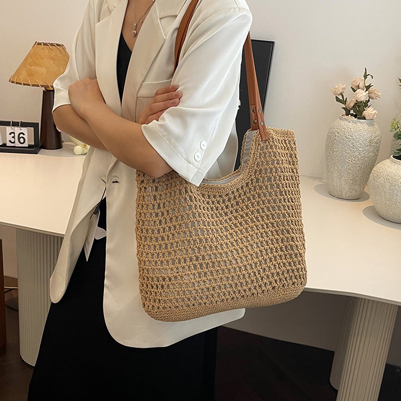Trendy Large Capacity Woven Tote Bag Women'S Summer Seaside Leisure Vacation Beach Bag Shoulder Underarm Bag - Image 3