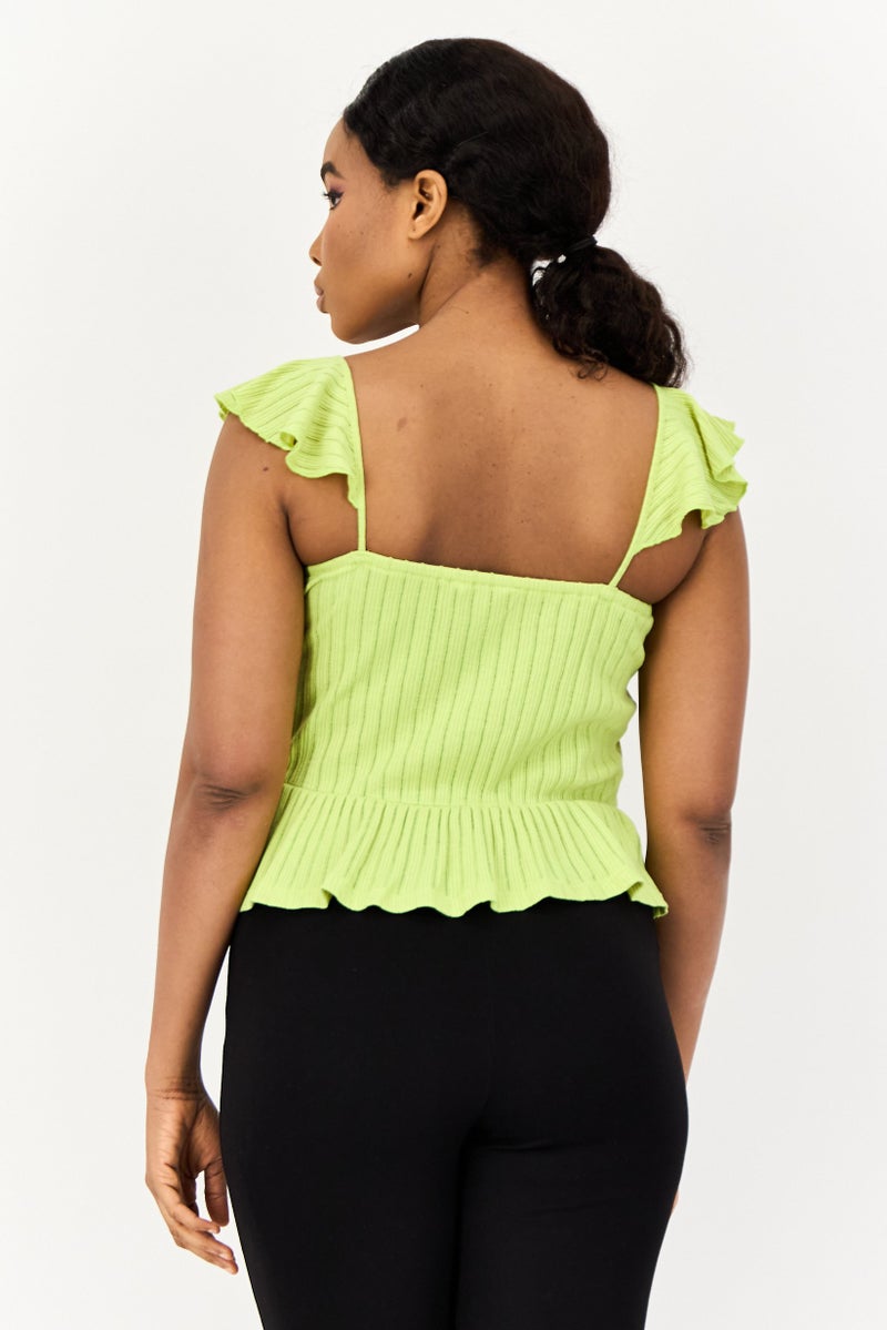 ONLY Women Square Neck Sleeveless Textured Tank Top, Lime - Image 2