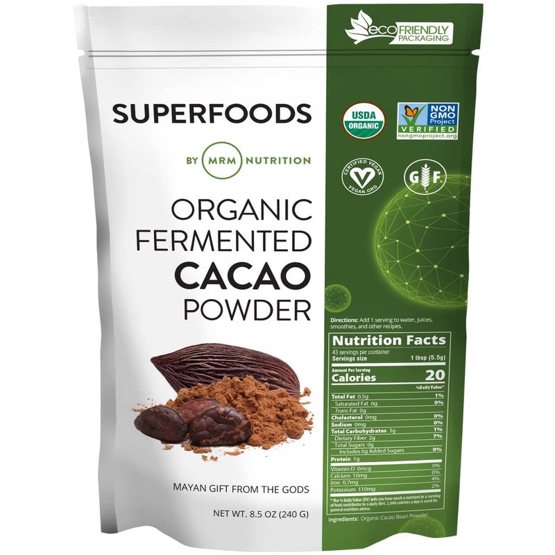 MRM Nutrition Organic Fermented Cacao Powder Superfood Antioxidantrich Gluten free vegan 43 servings