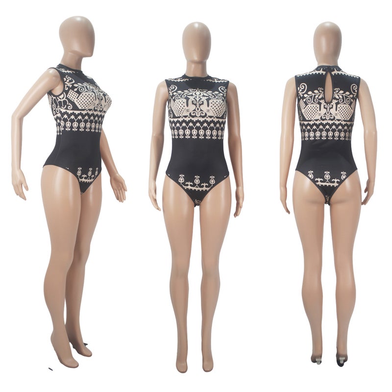 D9423 Women's Fashion Pattern Printed Sleeveless Jumpsuit + Wide Leg Pants Set - Image 4