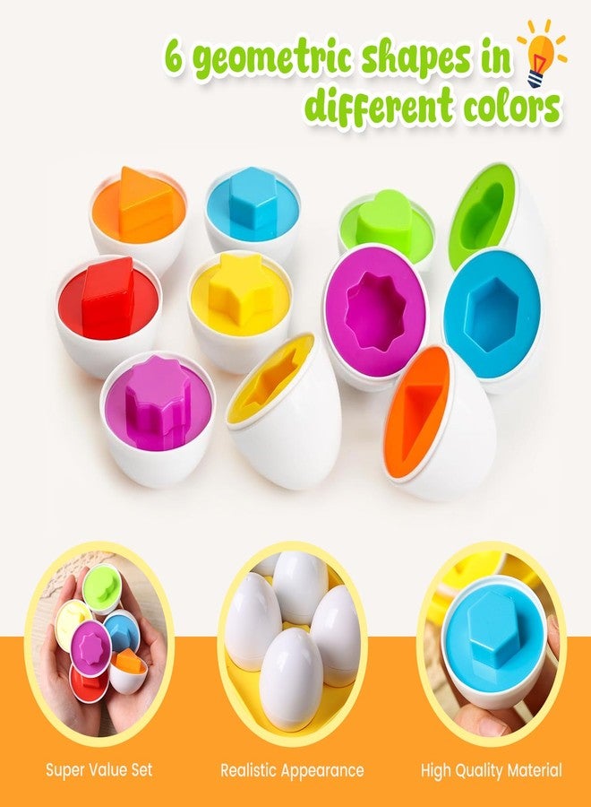 HANSGO Shape Matching Eggs Toys for Toddlers, 6 Easter Egg Toys with Storage Carton, Educational Color and Shape Matching Set - Image 4