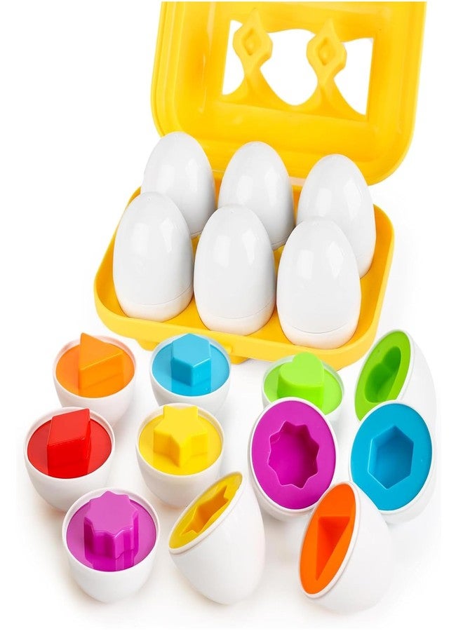 HANSGO Shape Matching Eggs Toys for Toddlers, 6 Easter Egg Toys with Storage Carton, Educational Color and Shape Matching Set - Image 1