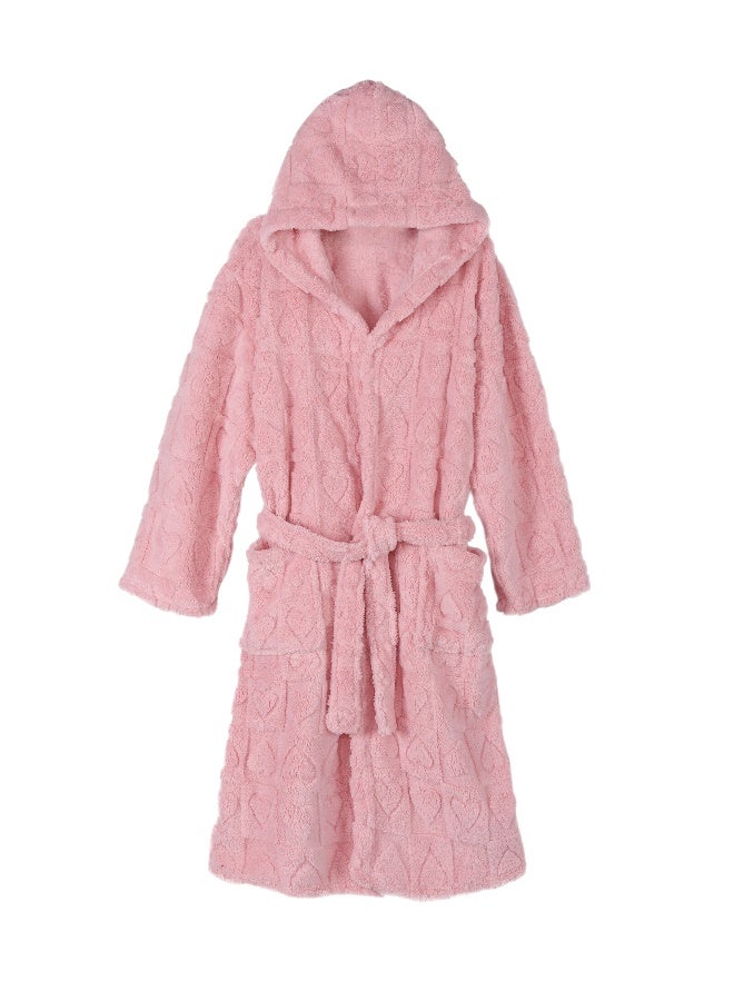 ايست من نون رداء حمام طويل بغطاء رأس من الجاكار - 260 جرامًا للمتر المربع مصنوع من البوليستر الناعم بنسبة 100% للنساء - غطاء رأس وجيب - لون وردي، مقاس صغير - Image 4