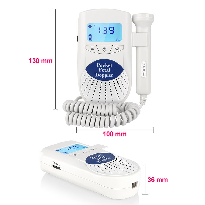 Pocket Household Fetal Doppler Baby Heart Beat Detector Doppler Fetal Heartbeat Monitor 3 Working Modes 2.0MHz No Radiation with LCD Digital Display Earphone for Pregnancy Care - Image 3