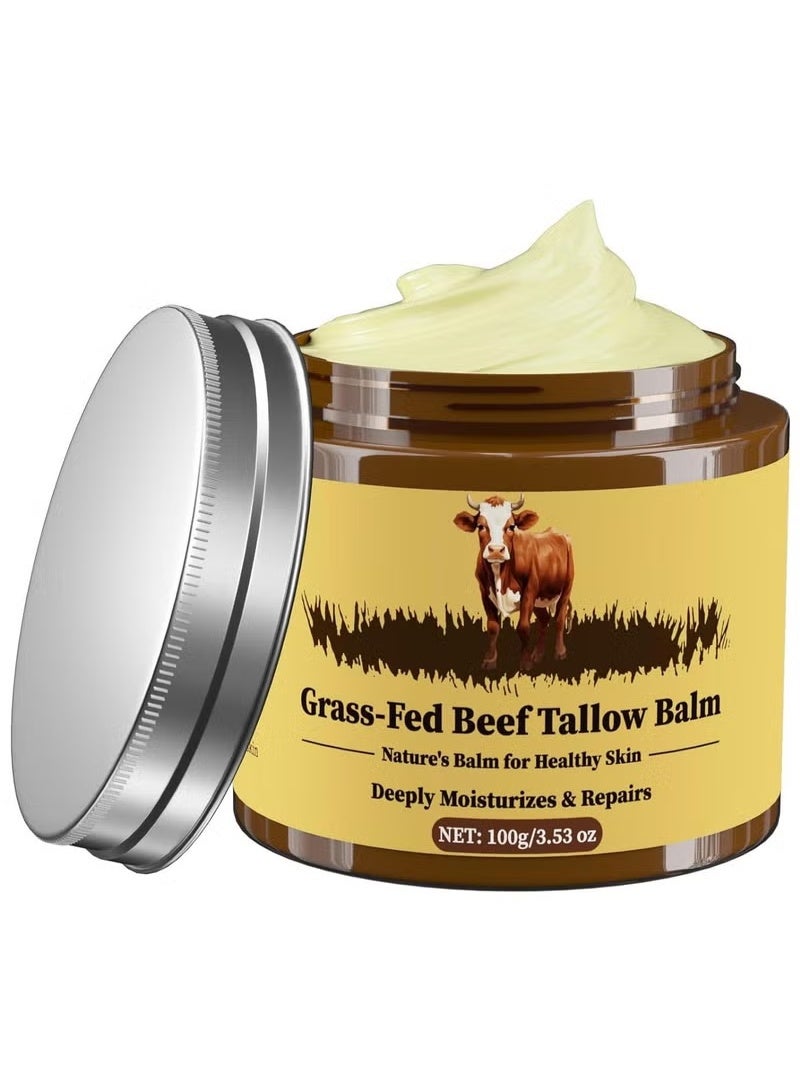 HTKCRX Beef Tallow for Skin, Tallow and Honey Balm, Facial Moisturizer Cream, 100% Organic Grass Fed Whipped Beef Tallow Balm Deeply Moisturizing for Face & Body, Suitable For All Skin Types(3.53oz) - Image 1