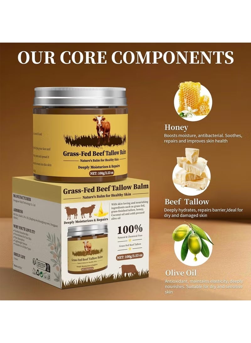 HTKCRX Beef Tallow for Skin, Tallow and Honey Balm, Facial Moisturizer Cream, 100% Organic Grass Fed Whipped Beef Tallow Balm Deeply Moisturizing for Face & Body, Suitable For All Skin Types(3.53oz) - Image 2