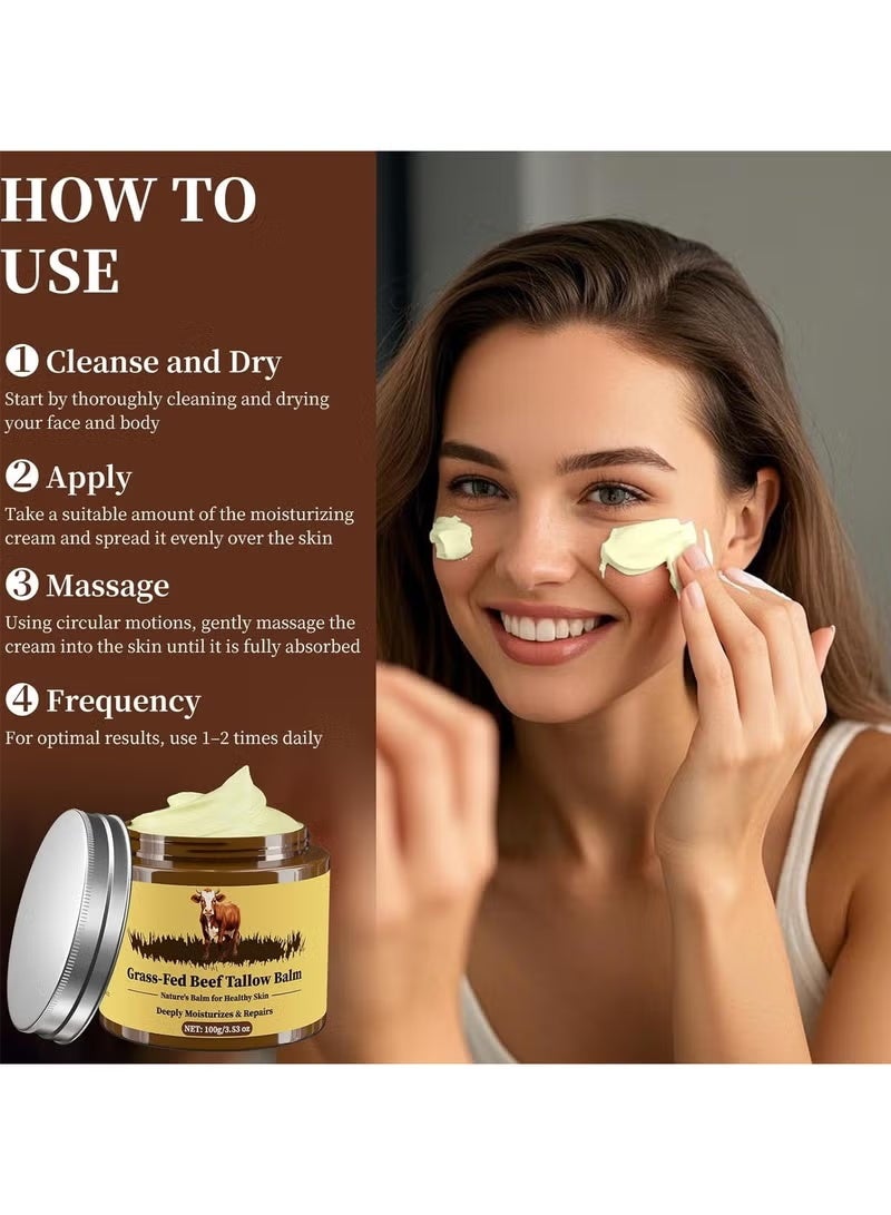 HTKCRX Beef Tallow for Skin, Tallow and Honey Balm, Facial Moisturizer Cream, 100% Organic Grass Fed Whipped Beef Tallow Balm Deeply Moisturizing for Face & Body, Suitable For All Skin Types(3.53oz) - Image 3