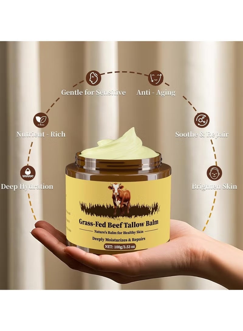HTKCRX Beef Tallow for Skin, Tallow and Honey Balm, Facial Moisturizer Cream, 100% Organic Grass Fed Whipped Beef Tallow Balm Deeply Moisturizing for Face & Body, Suitable For All Skin Types(3.53oz) - Image 4