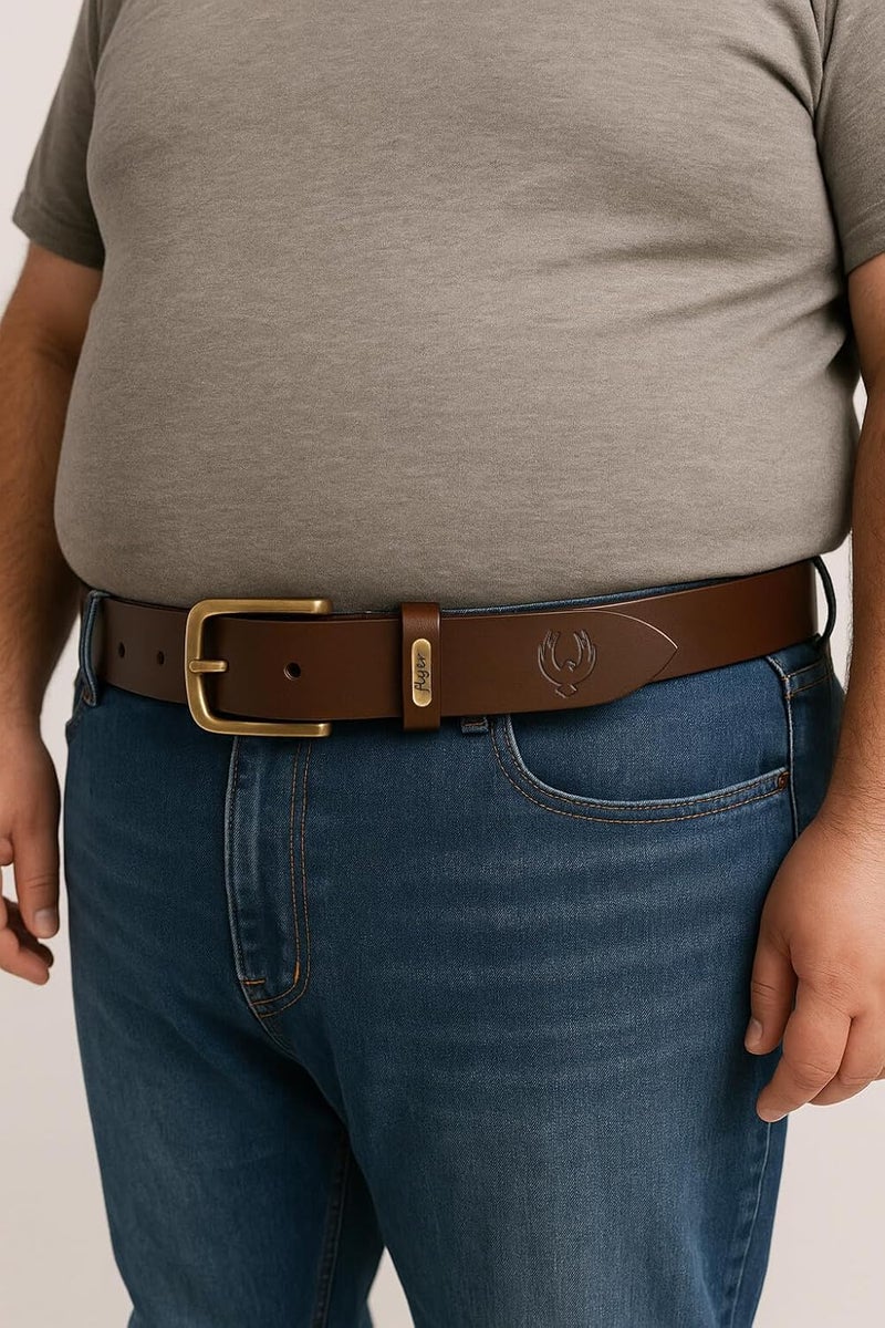 Flyer Genuine Leather Oversize Belt for Men - Plus Size Waist 44 to 72 Inch - Heavy Duty XL Leather Belt Brown with Pin Buckle - Adjustable Big and Tall Waist Belt - Gift Box & 2-Year Warranty - BR908 - Image 2