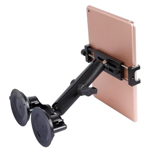 Leenconghui Aluminum Tablet Holder with Dual Suction Cup Base for CarBoat Windshield Tablet Stand Fits iPad Air 13 M2 2024 iPad Pro 129 and other 4715 Tablets Mount on Window Bathroom Mirror - Image 1