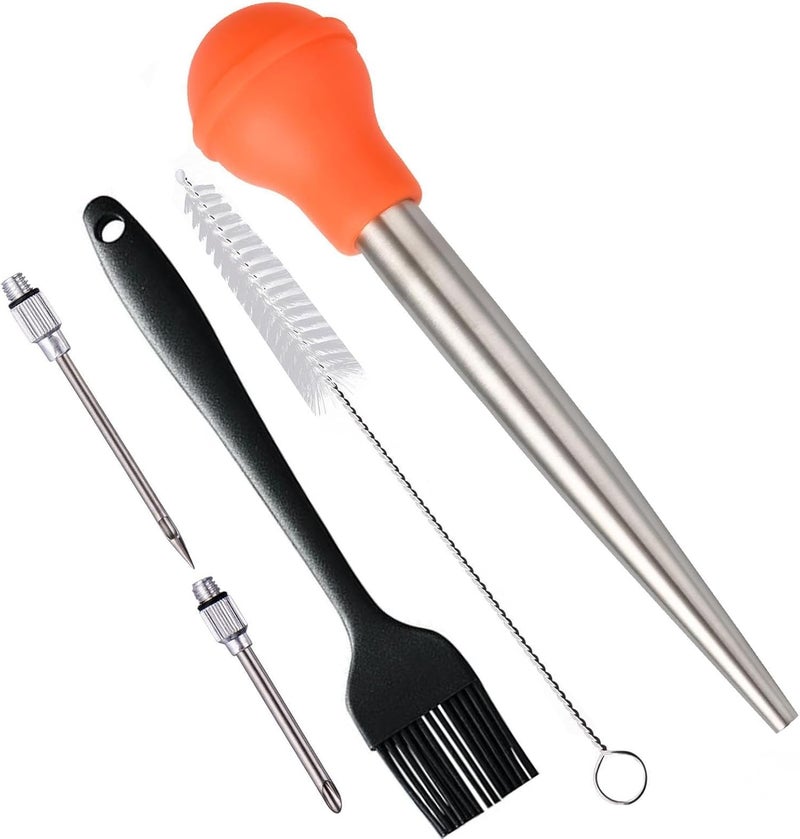 Smithcraft Orange Turkey Baster, 18/8 Stainless Steel Baster Syringe Meat Injector Baster Set with 2 Needles&2 Cleaning Basting Brush, Turkey Baster for Flavor Meat Poultry, Beef & Chicken Cooking - Image 1