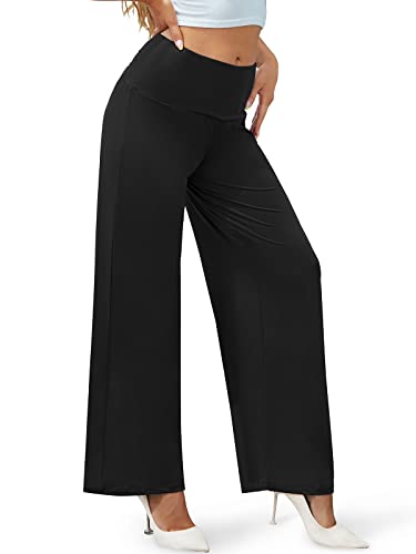 Arolina Women's Stretchy Wide Leg Palazzo Lounge Pants Casual Comfy High Waist Palazzo Pants Black - Image 2
