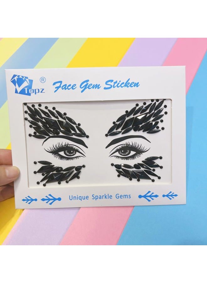 TOPAZ black body jewels carnival face gems tattoo body glitter adhesive rhinestones for face body jewels halloween sticker for rave festival party (Jet black/SR57) - Image 1