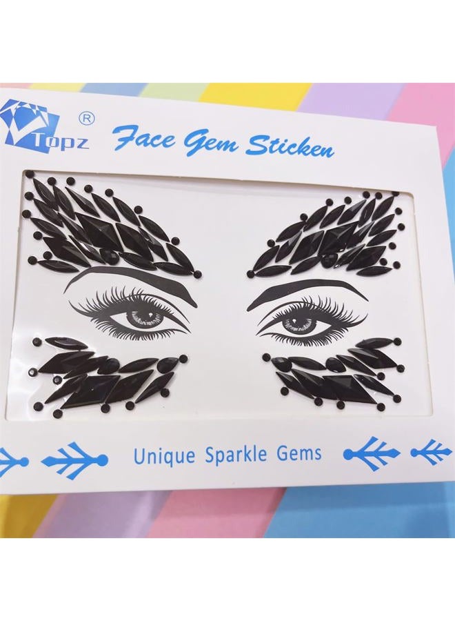 TOPAZ black body jewels carnival face gems tattoo body glitter adhesive rhinestones for face body jewels halloween sticker for rave festival party (Jet black/SR57) - Image 3