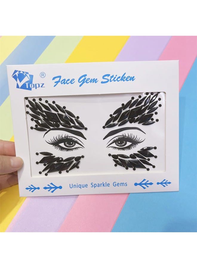 TOPAZ black body jewels carnival face gems tattoo body glitter adhesive rhinestones for face body jewels halloween sticker for rave festival party (Jet black/SR57) - Image 2