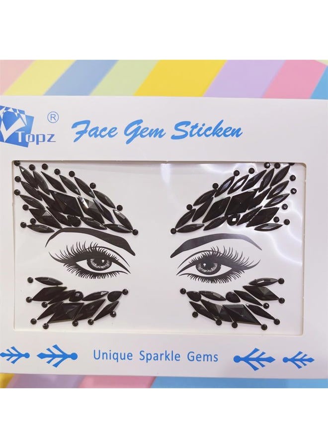 TOPAZ black body jewels carnival face gems tattoo body glitter adhesive rhinestones for face body jewels halloween sticker for rave festival party (Jet black/SR57) - Image 5