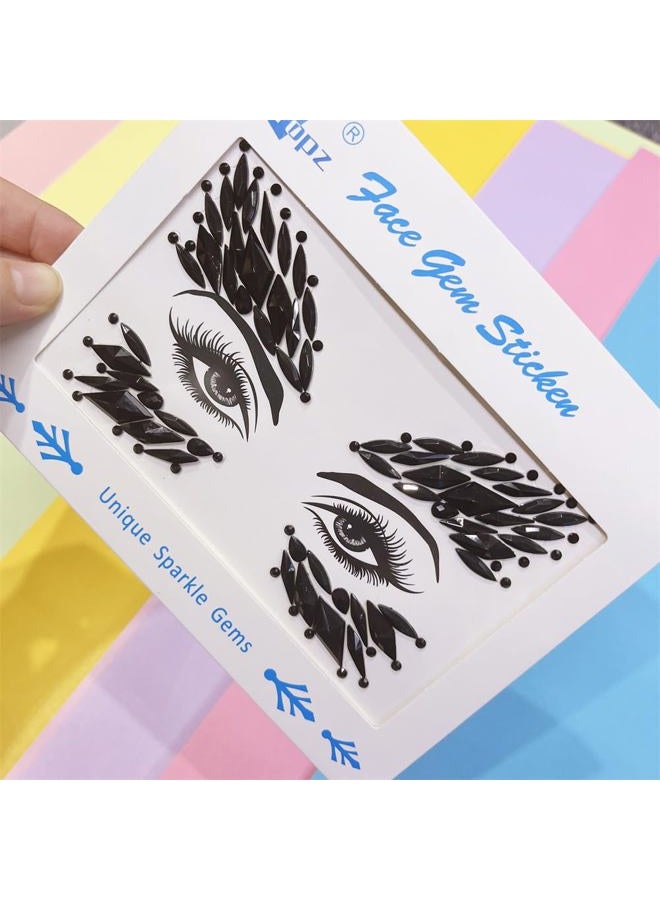 TOPAZ black body jewels carnival face gems tattoo body glitter adhesive rhinestones for face body jewels halloween sticker for rave festival party (Jet black/SR57) - Image 4