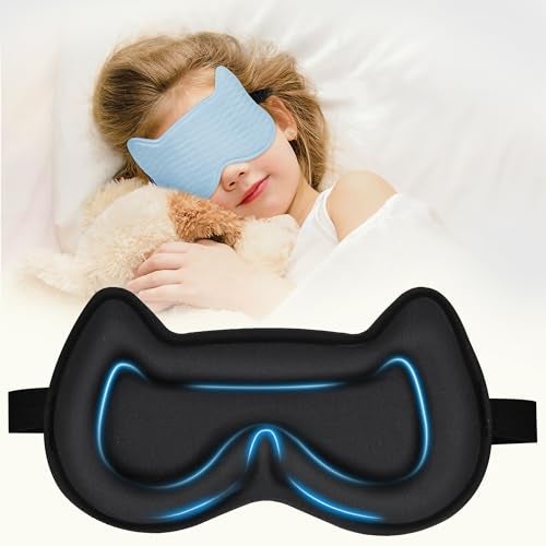 Pyopbow Kids Sleep Mask 3D Contoured Cup Eye Mask Blindfold with Adjustable Strap Kids Eye Cover for Boys Girls Teens PressureFree with Memory Foam Face Mask Blue - Image 2