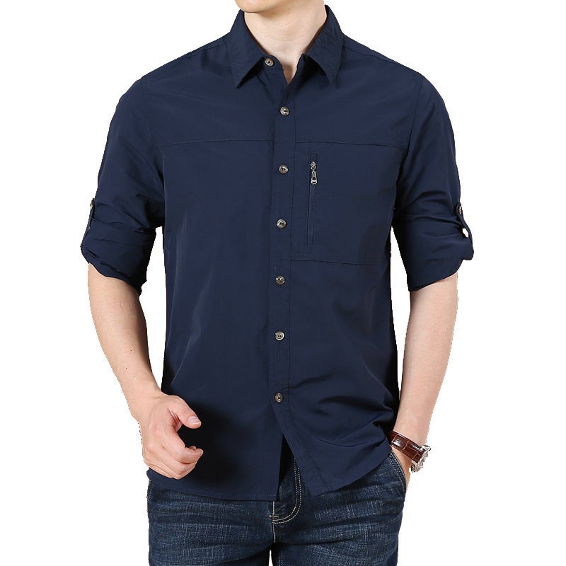 Generic Mens Quick-Dry Long Sleeve Shirt Outdoor Plus Size Grey - Image 2
