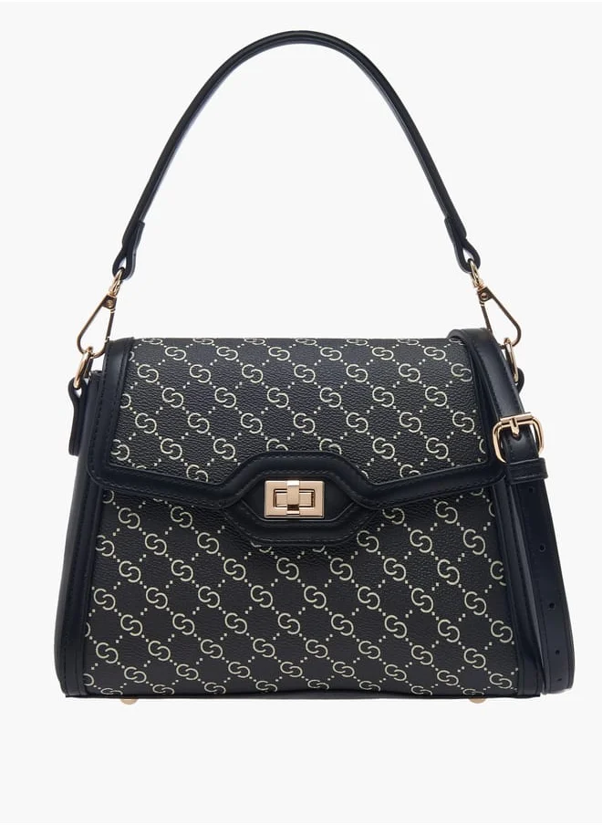 Celeste Women Monogram Print Shoulder Bag with Adjustable Strap and Twist Lock Closure